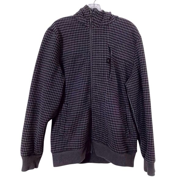 Lululemon Men’s West Coast Full Zip Hoodie Size Large Black Gray Houndstooth EUC - Picture 1 of 15